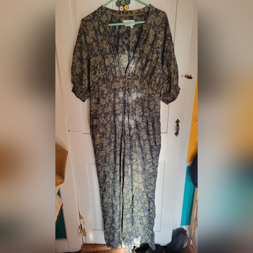 Anthropologie Floral Jumpsuit in Blue and Olive - Picture 4 of 6
